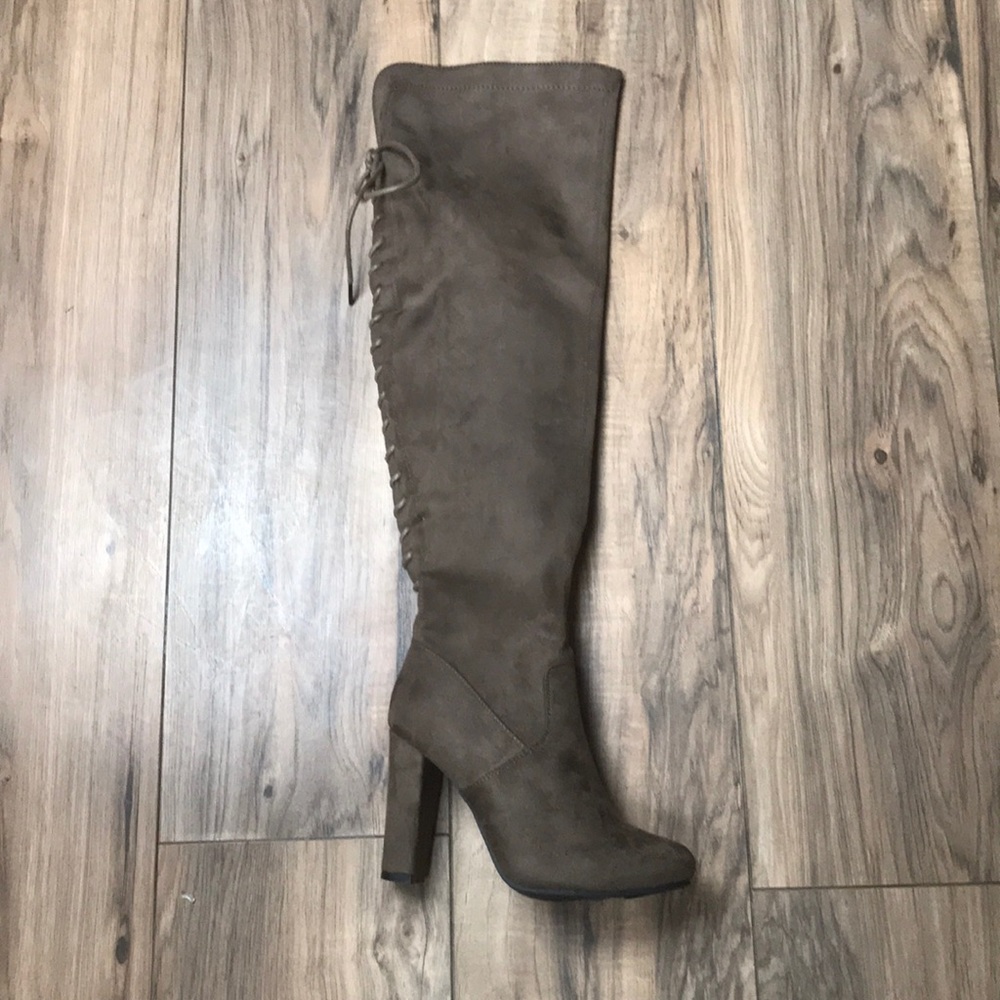 Tall Lace-Back Taupe High-Heel Women's Boot